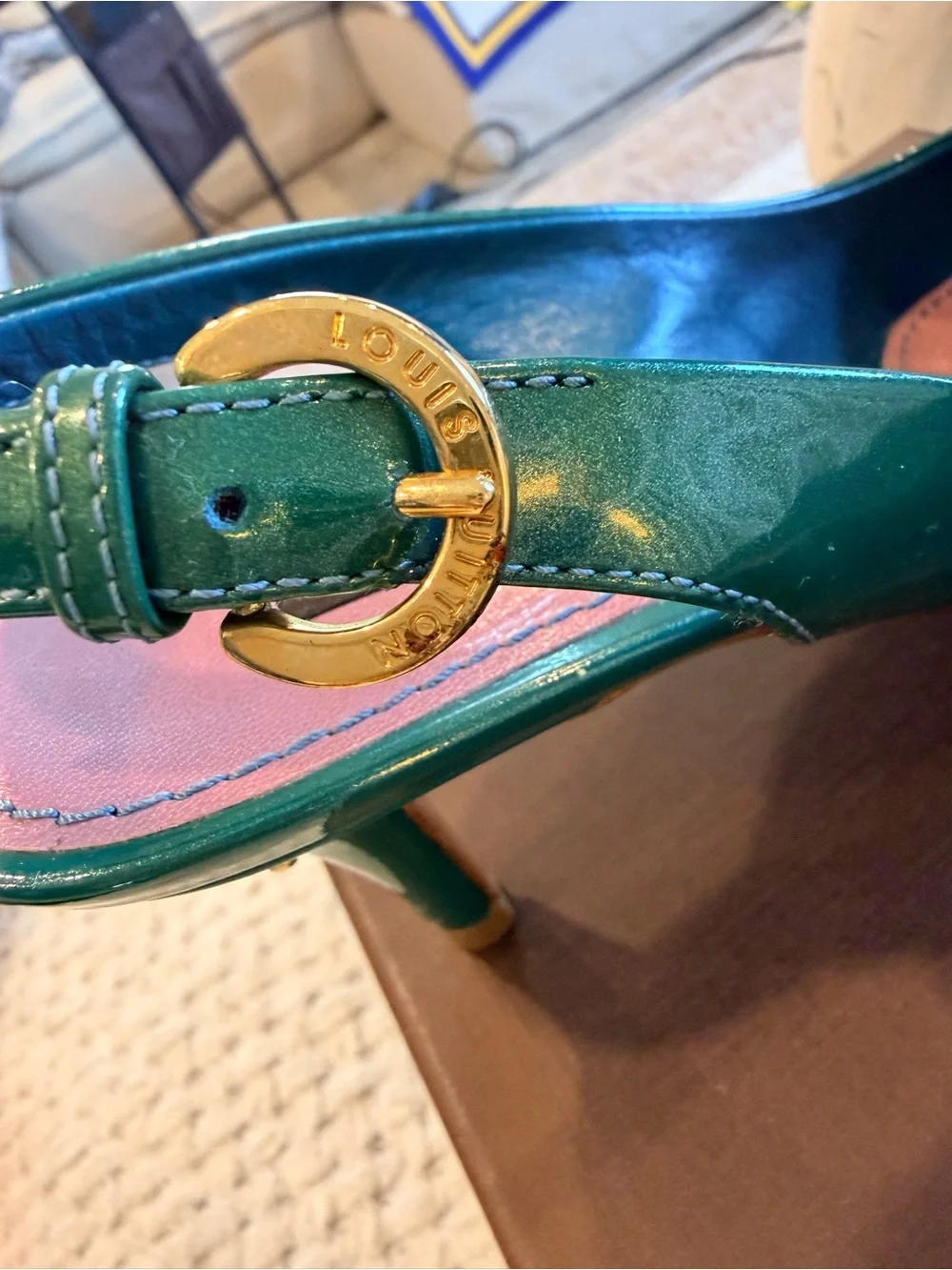 Louis Vuitton Teal Patent Pointed-Toe Slingback Heels